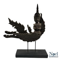 Antique Thai Carved Garuda Winged Goddess Statue