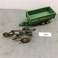 Green 2-bottom plow & John Deere trailer