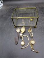 Five Old Watches Ladies + Glass Box