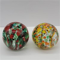 2- HANDBLOWN GLASS PAPERWEIGHTS