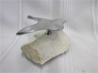 Metal Canadian Goose Figurine Mounted on Stone