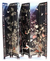 BLACK CHINESE SCREEN - 6 PANELS W/  FLORAL PRINT