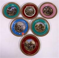 6 hand painted plates - "Old Paris", "The Village