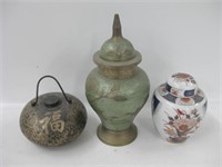 Lot Of 3 Asian Urns / Ginger Jar - 2 Brass