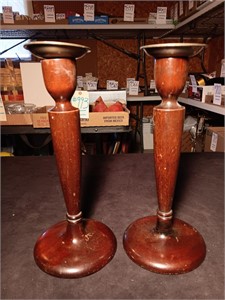 (3) Vintage Wooden Candle Stands. Walnut and Oak.