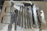 SEVERAL ASSORTED WRENCHES AND SOCKETS, BREAKER