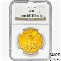 1923 $20 Gold Double Eagle NGC MS62