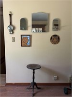 Side Table, 3 Mirrors, Vintage Air guide Barometer