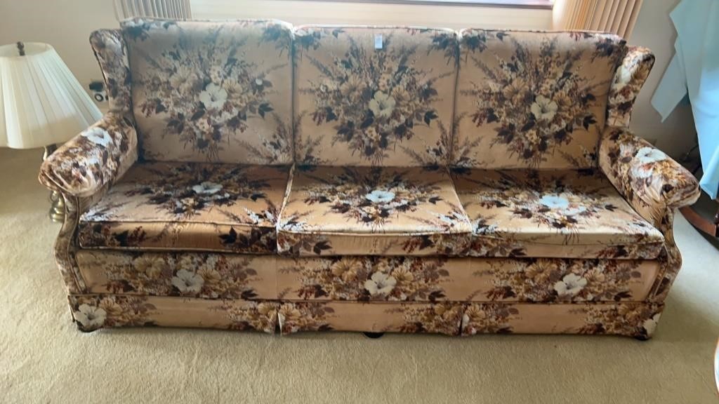 Floral patterned sofa couch 77.5  long, 29
