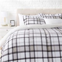 Sherpa Bed Set - Light Gray Plaid, Full/Queen