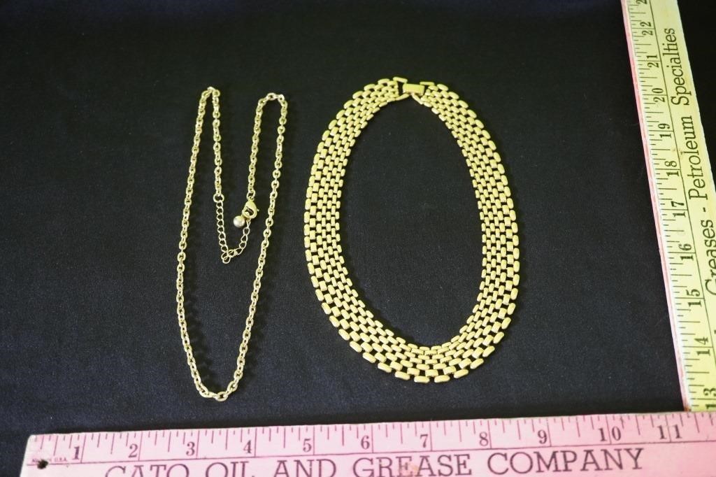 2 Gold Tone Metalic Necklaces, 1 - 16" Choker,