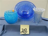 (2) Blue Opalescent Vases (1 As Is) & Cobalt Blue-