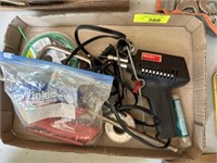 Box w/soldering gun, box cutters, misc