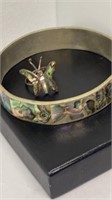 Abalone cuff and butterfly ring size 6 ring