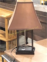 Wood frame table lamp with shade