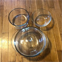 Lot of 3 Glass Mixing & Baking Dishes