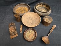 Lot of 9 Handmade Pyrography Wooden Items