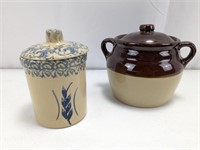 (2) Vintage-look Monmouth Pottery Beanpots