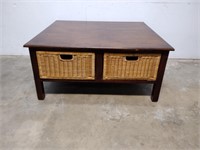 Solid Wood Coffee Table w/ Wicker Drawers
