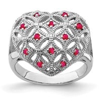 Sterling Silver- Rhodium Over Ruby Heart Ring