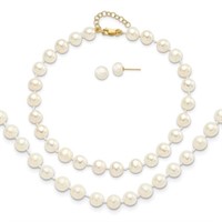 14k- Cultured Pearl Earring Necklace Bracelet Set