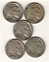 5 Buffalo Nickels - 3 w/ Visible Dates