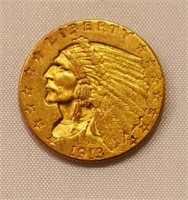 1913 GOLD 2 1/2 DOLLAR INDIAN HEAD