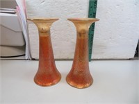 Pair of Marigold Carnival Glass Candle Holders