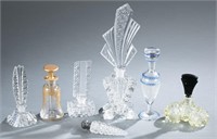 7 Cut crystal and glass perfume bottles.