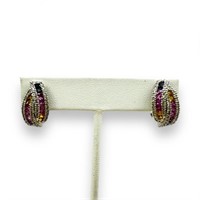 Pair of 14K Diamond & Colored Stone Earrings