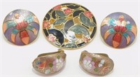 Vintage Cloisonné Jewelry - Brooch, Pierced