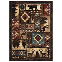 Buffalo Bear Brown/Red 8ft x 10ft Area Rug