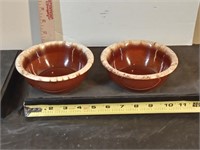 pair of 5.5" Hull brown dip cereal / soup bowls