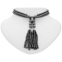 45" Sterling Silver Hematite Tassel Necklace