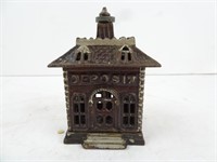 Vintage Deposit House Cast Metal Coin Bank