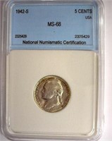 1942-S Nickel NNC MS-68 LISTS FOR $5000