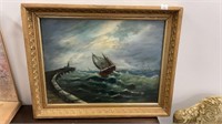 Ship at sea framed painting
