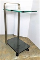 Rolling Metal & Glass Tray Table