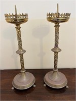 Pair of Gothic Brass Candle Stands