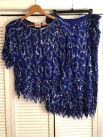 VINTAGE SCALA 2PC BLUE SEQUIN SET L/XL