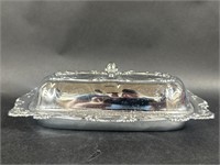 Silver Toned Butter Dish w Glass Insert on Bottom