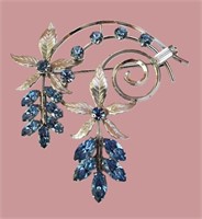 ELEGANT VTG SILVER PRONG BLUE CRYSTAL FLORAL