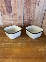 Set of 2 Vintage Enamel Squared Bowls