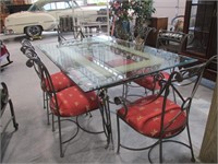 377-GLASS TOP  TABLE W/ 6 CHAIRS