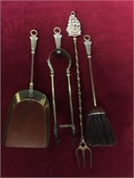 Vintage 4Pc Brass Fire Place Tool Set