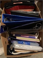 Box of binders and office supplies