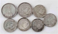 WWII GERMAN THIRD REICH COIN LOT OF 7 SILVER COINS