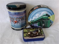 THREE DECORATOR TINS, ONE WITH JIGSAW PUZZLE
