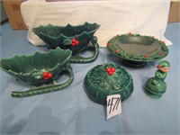 5 PIECES GREEN HOLLY & BERRY LEFTON CHINA