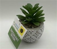 Green Mini Faux Succulent Plant in Cement Pot